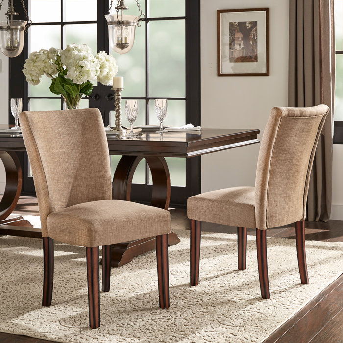 Lark Manor Linen Upholstered Dining Chair in Light Brown